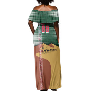 Personalized Algeria Champions Football 2026 Off Shoulder Maxi Dress Fennec Fox Victory Mascot - Traditional Berber Pattern