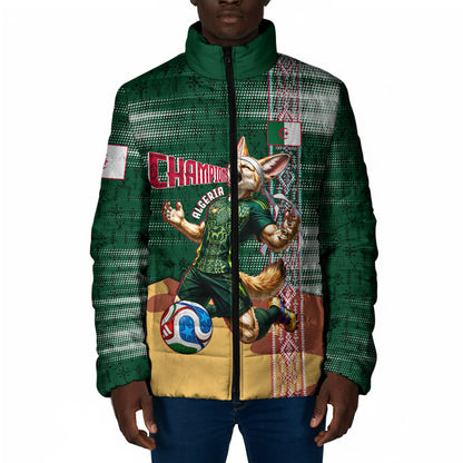 Personalized Algeria Champions Football 2026 Padded Jacket Fennec Fox Victory Mascot - Traditional Berber Pattern