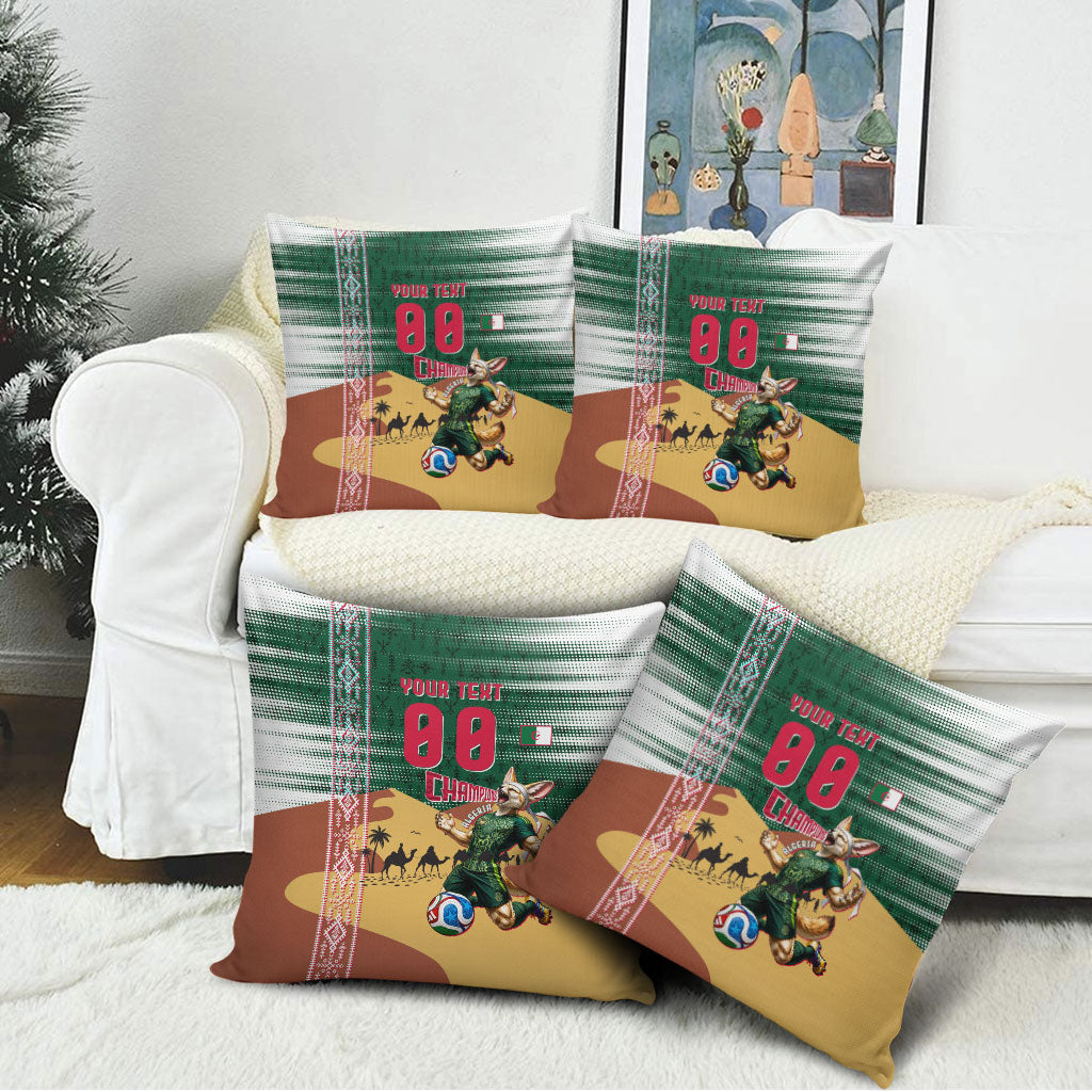Personalized Algeria Champions Football 2026 Pillow Cover Fennec Fox Victory Mascot - Traditional Berber Pattern