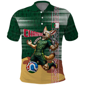 Personalized Algeria Champions Football 2026 Polo Shirt Fennec Fox Victory Mascot - Traditional Berber Pattern
