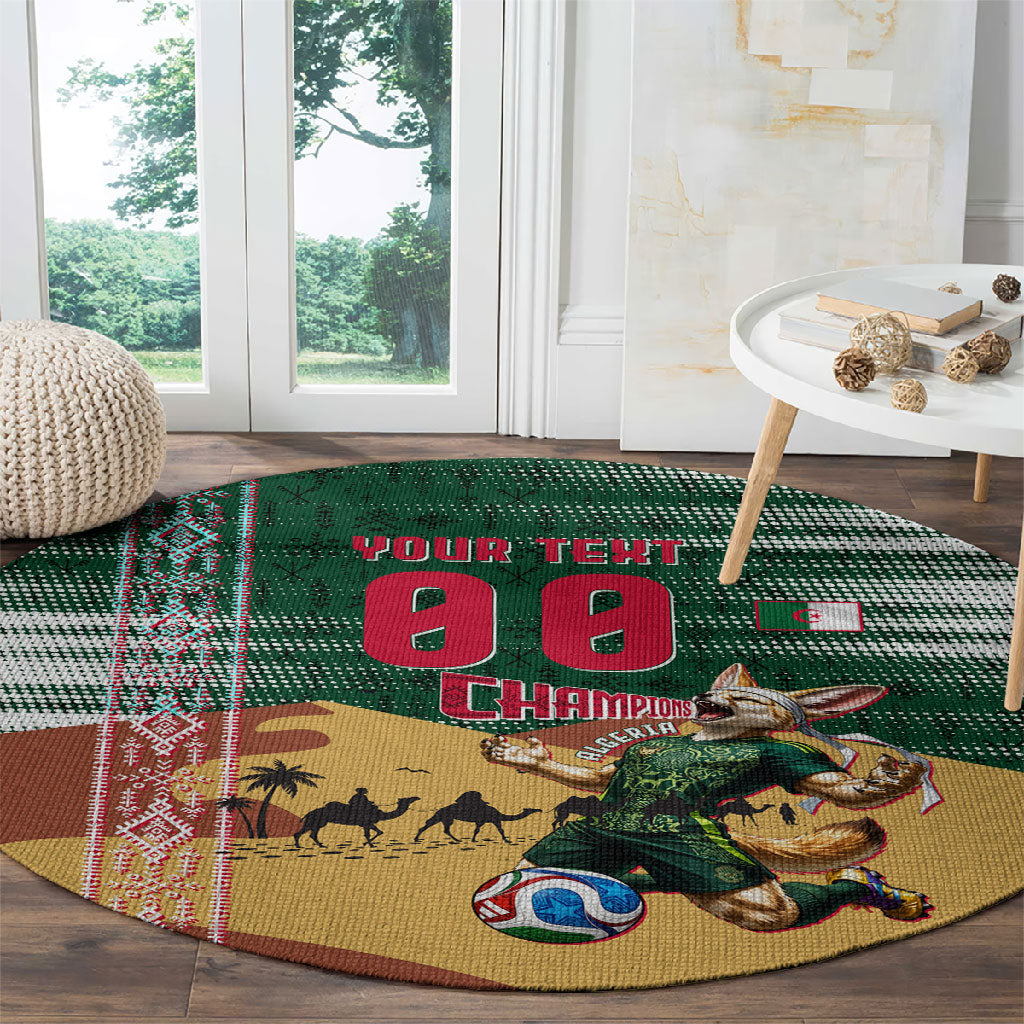 Personalized Algeria Champions Football 2026 Round Carpet Fennec Fox Victory Mascot - Traditional Berber Pattern