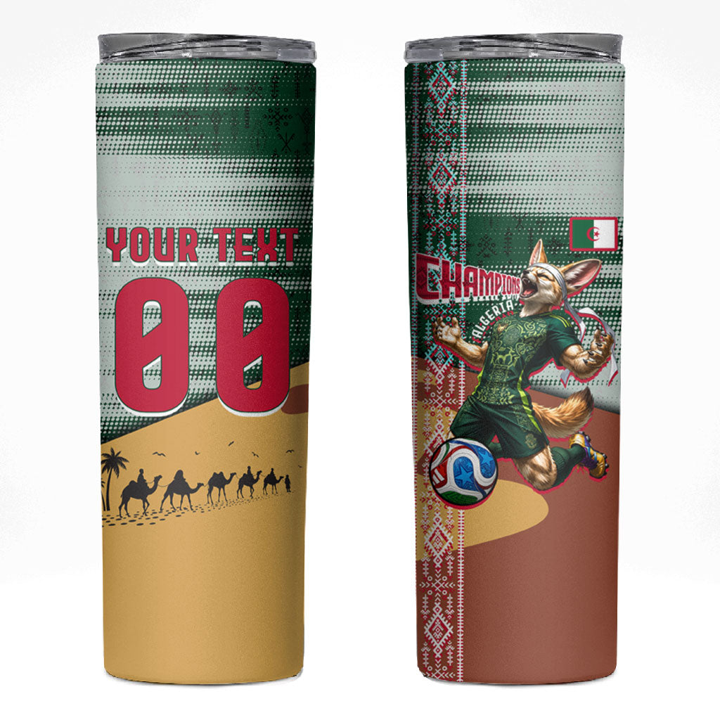 Personalized Algeria Champions Football 2026 Skinny Tumbler Fennec Fox Victory Mascot - Traditional Berber Pattern
