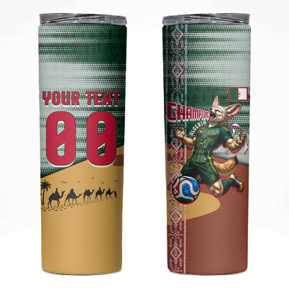 Personalized Algeria Champions Football 2026 Skinny Tumbler Fennec Fox Victory Mascot - Traditional Berber Pattern