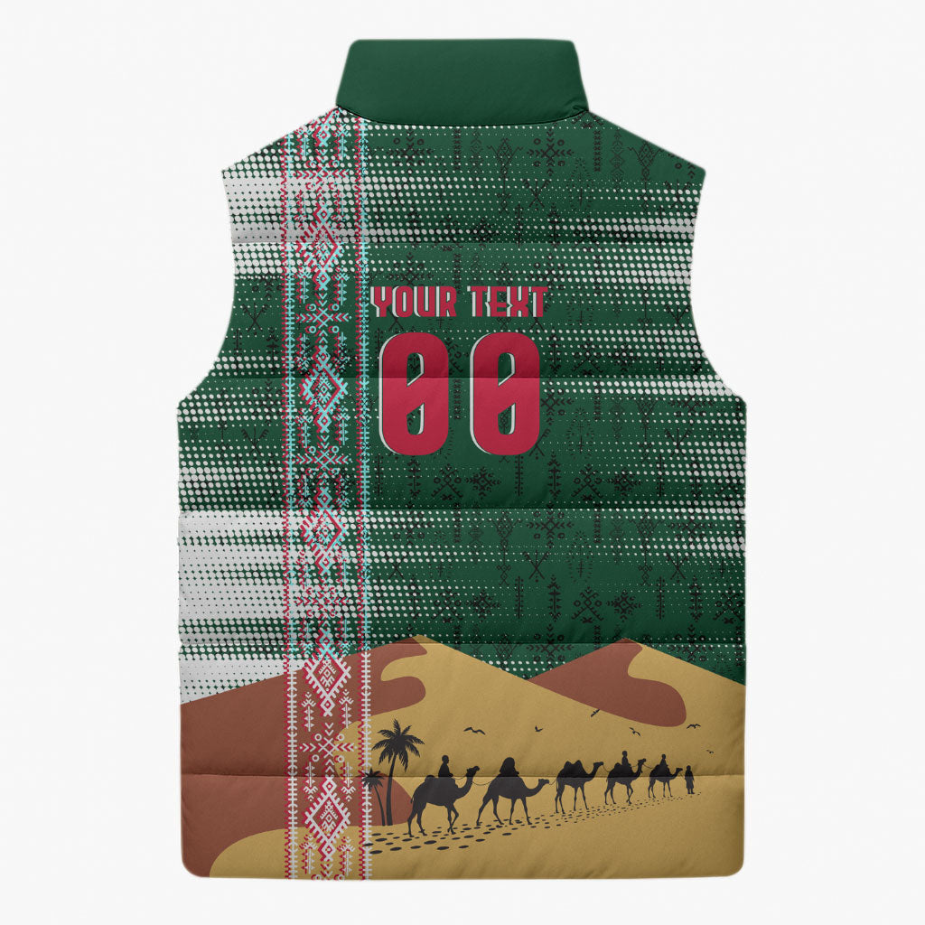 Personalized Algeria Champions Football 2026 Sleeveless Puffer Jacket Fennec Fox Victory Mascot - Traditional Berber Pattern