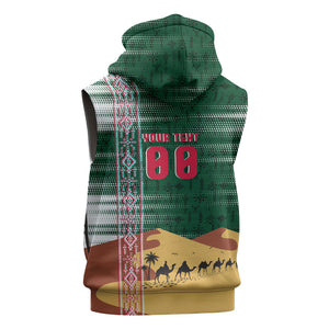 Personalized Algeria Champions Football 2026 Sleeveless Zip Hoodie Fennec Fox Victory Mascot - Traditional Berber Pattern