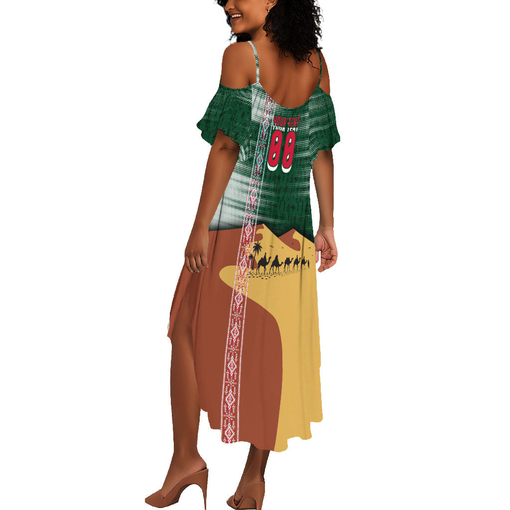 Personalized Algeria Champions Football 2026 Summer Maxi Dress Fennec Fox Victory Mascot - Traditional Berber Pattern