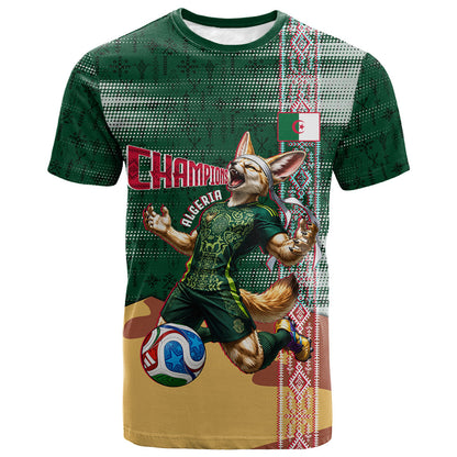 Personalized Algeria Champions Football 2026 T shirt Fennec Fox Victory Mascot - Traditional Berber Pattern