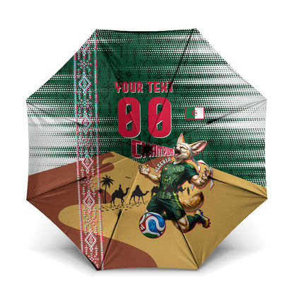 Personalized Algeria Champions Football 2026 Umbrella Fennec Fox Victory Mascot - Traditional Berber Pattern