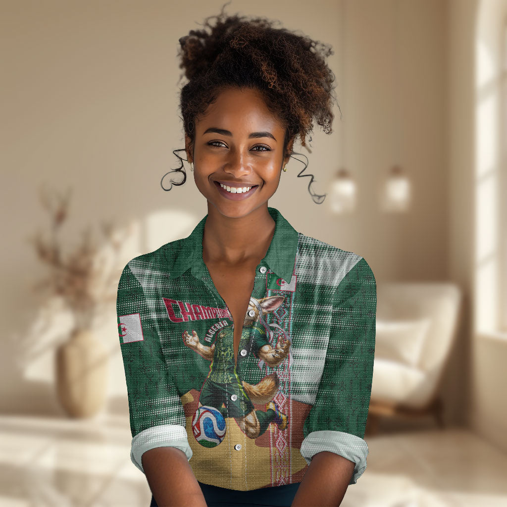 Personalized Algeria Champions Football 2026 Women Casual Shirt Fennec Fox Victory Mascot - Traditional Berber Pattern