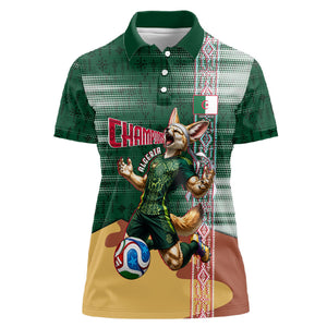 Personalized Algeria Champions Football 2026 Women Polo Shirt Fennec Fox Victory Mascot - Traditional Berber Pattern