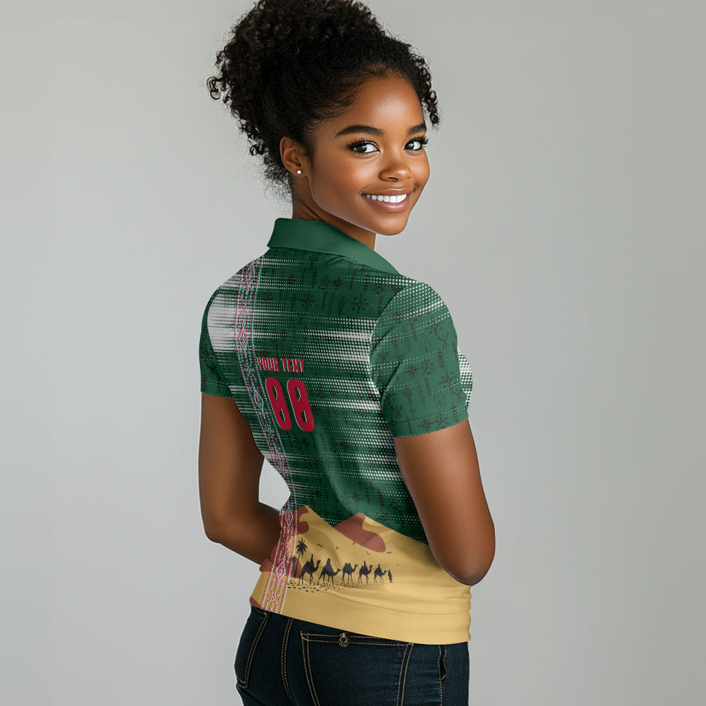 Personalized Algeria Champions Football 2026 Women Polo Shirt Fennec Fox Victory Mascot - Traditional Berber Pattern