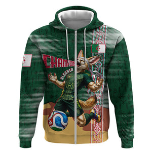 Personalized Algeria Champions Football 2026 Zip Hoodie Fennec Fox Victory Mascot - Traditional Berber Pattern