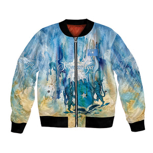Somalia Liberation Unity Bomber Jacket Soomaaliya Script Peace Dove Watercolor