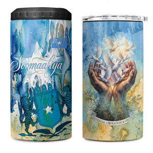 Somalia Liberation Unity 4 in 1 Can Cooler Tumbler Soomaaliya Script Peace Dove Watercolor