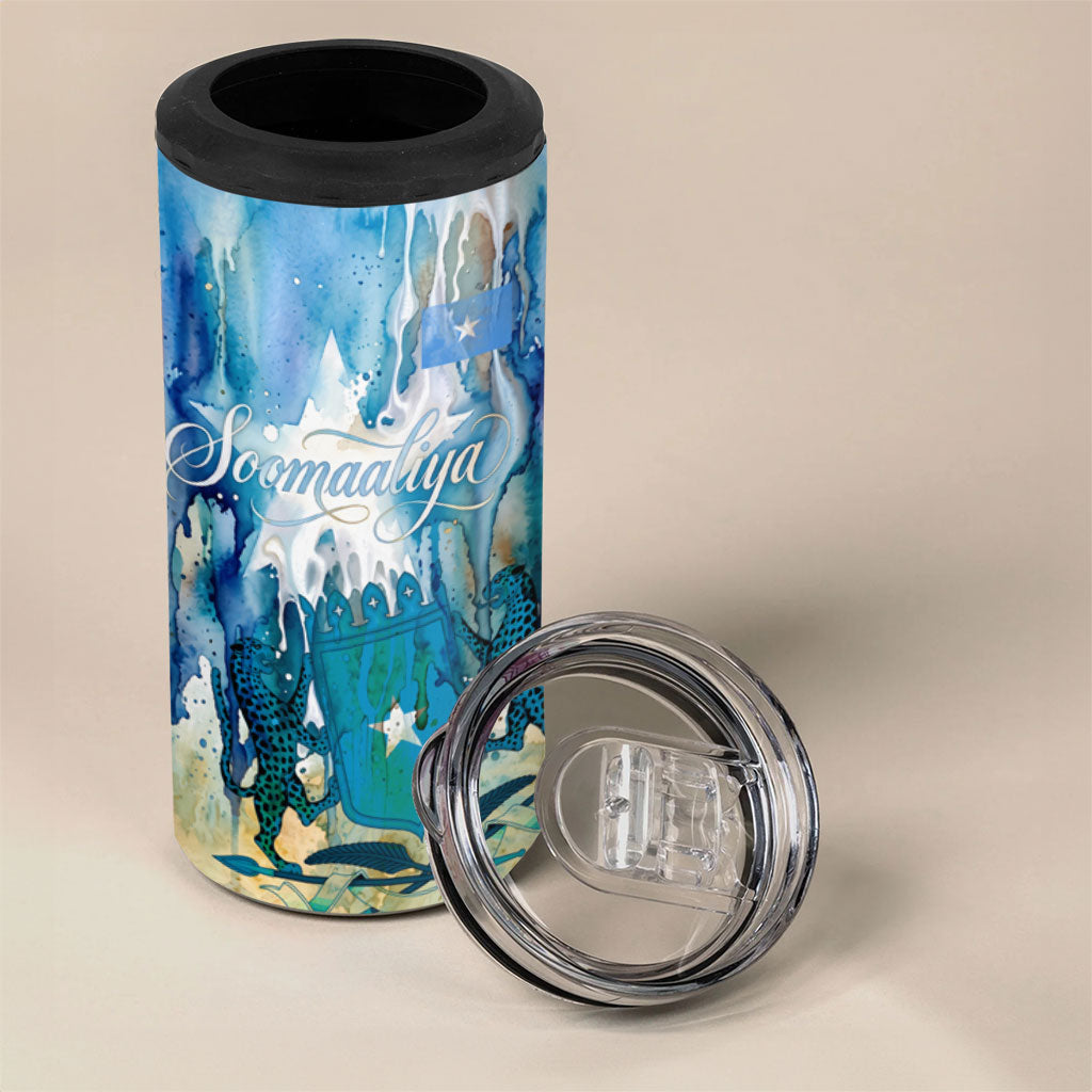 Somalia Liberation Unity 4 in 1 Can Cooler Tumbler Soomaaliya Script Peace Dove Watercolor