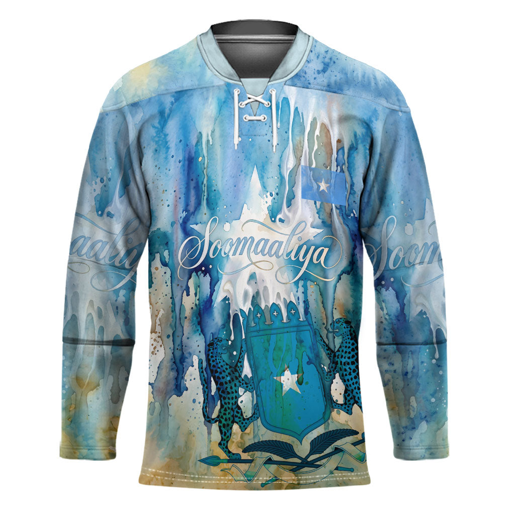 Somalia Liberation Unity Hockey Jersey Soomaaliya Script Peace Dove Watercolor