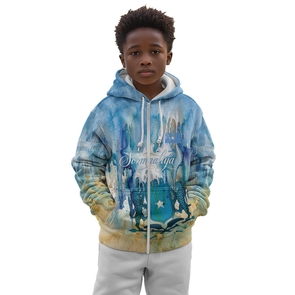 Somalia Liberation Unity Kid Hoodie Soomaaliya Script Peace Dove Watercolor