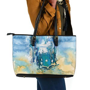 Somalia Liberation Unity Leather Tote Bag Soomaaliya Script Peace Dove Watercolor