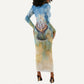 Somalia Liberation Unity Long Sleeve Bodycon Dress Soomaaliya Script Peace Dove Watercolor