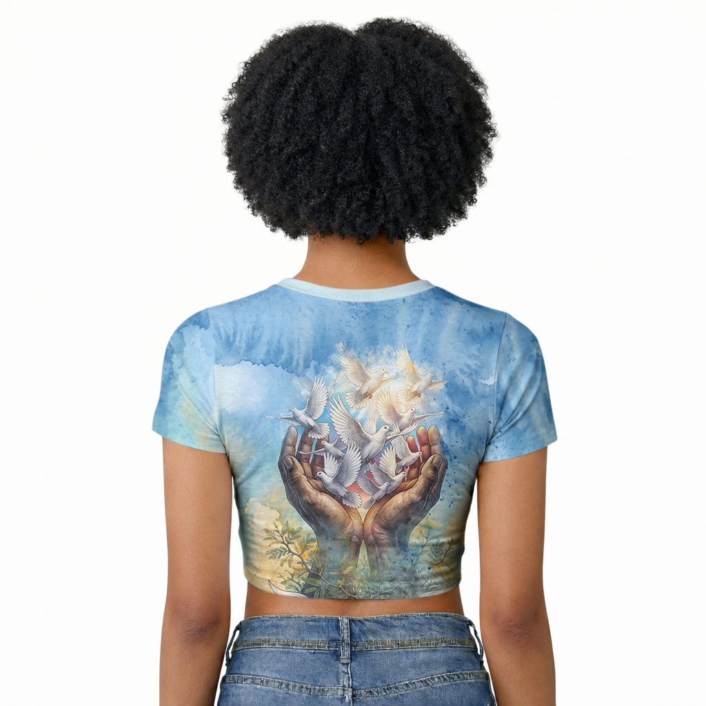 Somalia Liberation Unity Raglan Cropped T shirt Soomaaliya Script Peace Dove Watercolor