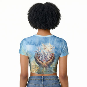 Somalia Liberation Unity Raglan Cropped T shirt Soomaaliya Script Peace Dove Watercolor