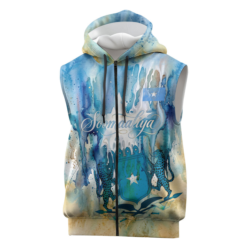 Somalia Liberation Unity Sleeveless Zip Hoodie Soomaaliya Script Peace Dove Watercolor