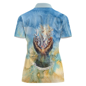 Somalia Liberation Unity Women Polo Shirt Soomaaliya Script Peace Dove Watercolor