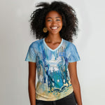 Somalia Liberation Unity Women V-Neck T-Shirt Soomaaliya Script Peace Dove Watercolor