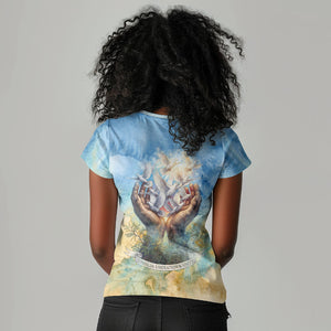 Somalia Liberation Unity Women V-Neck T-Shirt Soomaaliya Script Peace Dove Watercolor