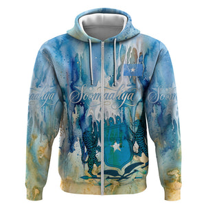 Somalia Liberation Unity Zip Hoodie Soomaaliya Script Peace Dove Watercolor