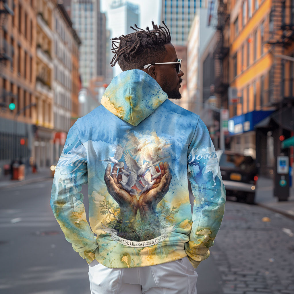 Somalia Liberation Unity Zip Hoodie Soomaaliya Script Peace Dove Watercolor
