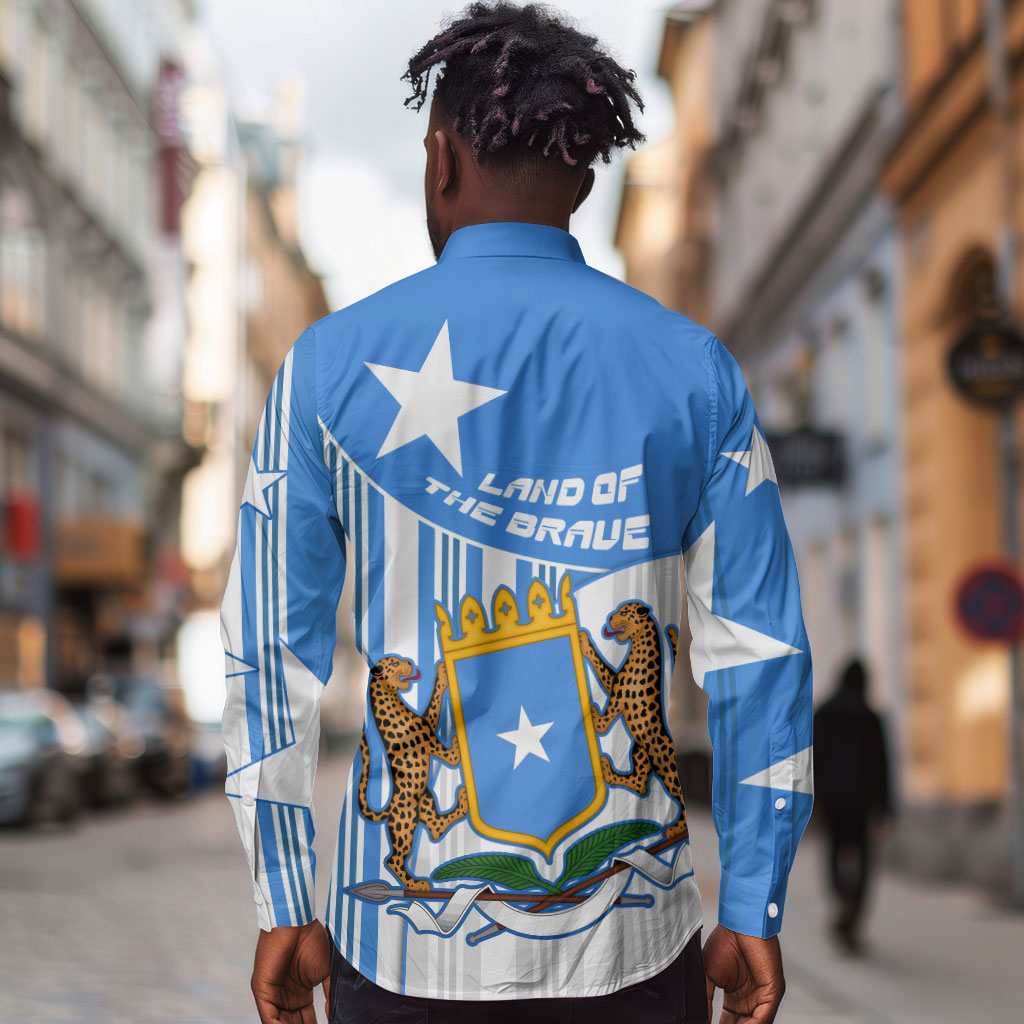 Somalia Independence Day 1960 Long Sleeve Button Shirt Somali Coat Of Arms Star - Land Of The Brave