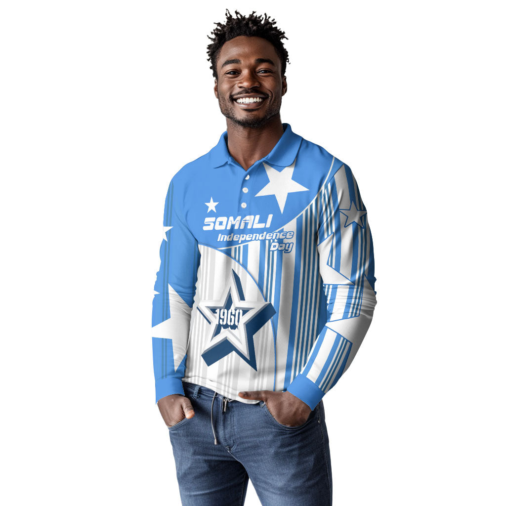 Somalia Independence Day 1960 Long Sleeve Polo Shirt Somali Coat Of Arms Star - Land Of The Brave