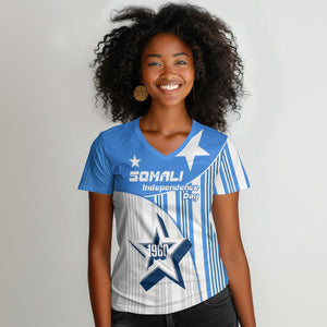 Somalia Independence Day 1960 Women V-Neck T-Shirt Somali Coat Of Arms Star - Land Of The Brave
