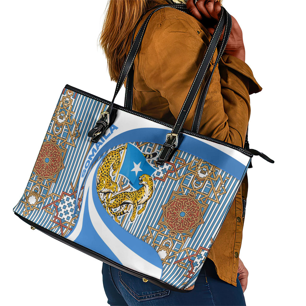 Somalia Freedom Independence Leather Tote Bag Leopard Flag Power Fist