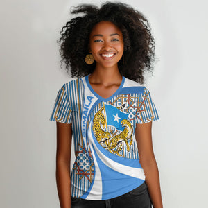 Somalia Freedom Independence Women V-Neck T-Shirt Leopard Flag Power Fist