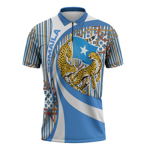 Somalia Freedom Independence Zipper Polo Shirt Leopard Flag Power Fist