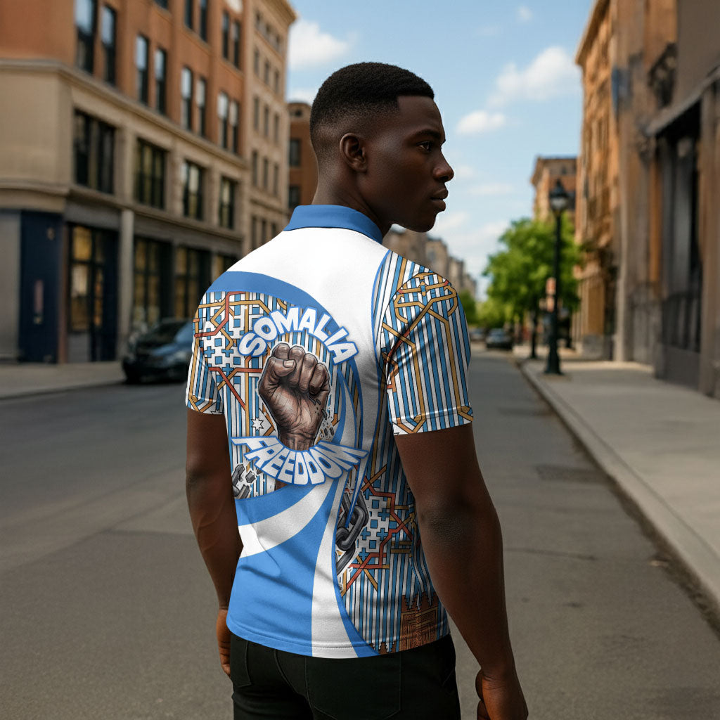 Somalia Freedom Independence Zipper Polo Shirt Leopard Flag Power Fist