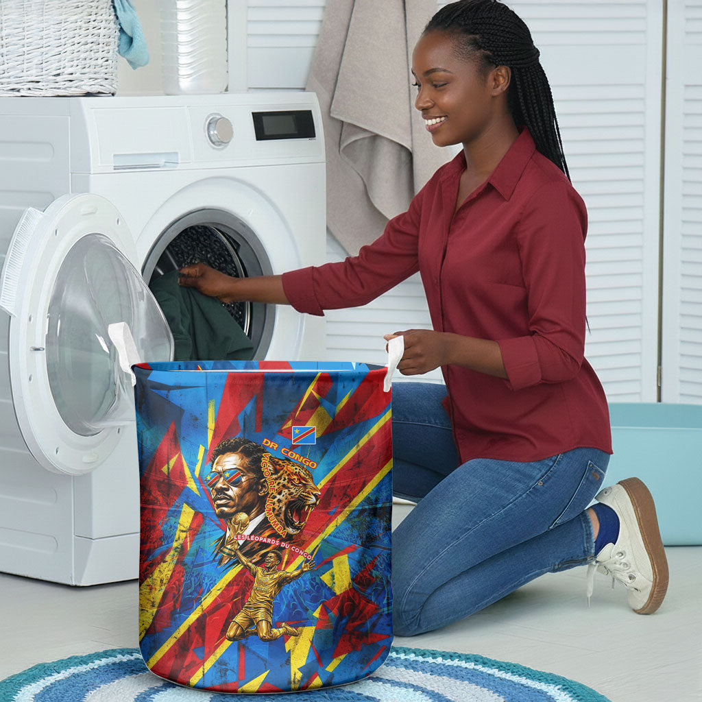 DR Congo Patrice Lumumba Football Victory Laundry Basket African Pride Leopard And Flag