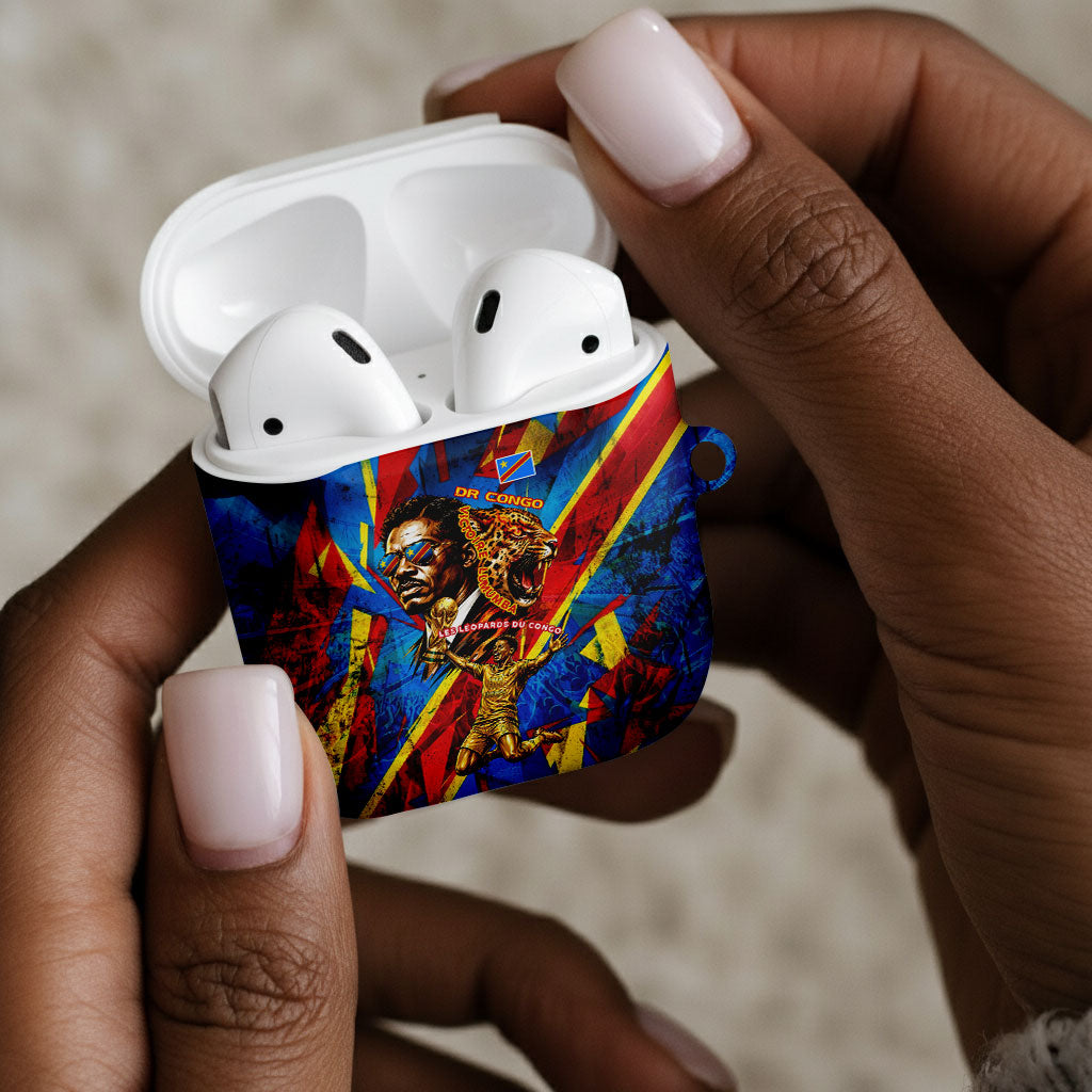 DR Congo Patrice Lumumba Football Victory AirPods Case African Pride Leopard And Flag