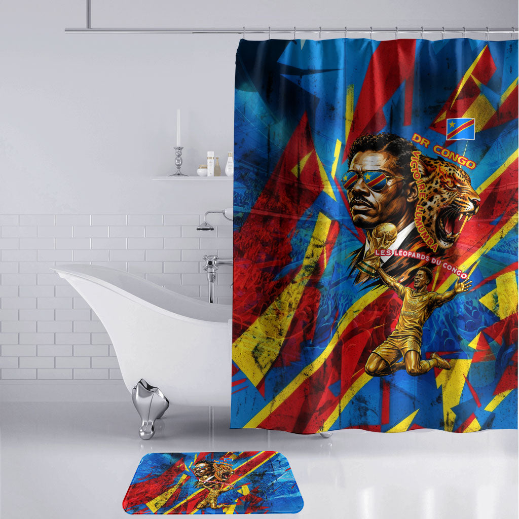 DR Congo Patrice Lumumba Football Victory Bathroom Set African Pride Leopard And Flag