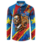 DR Congo Patrice Lumumba Football Victory Button Sweatshirt African Pride Leopard And Flag