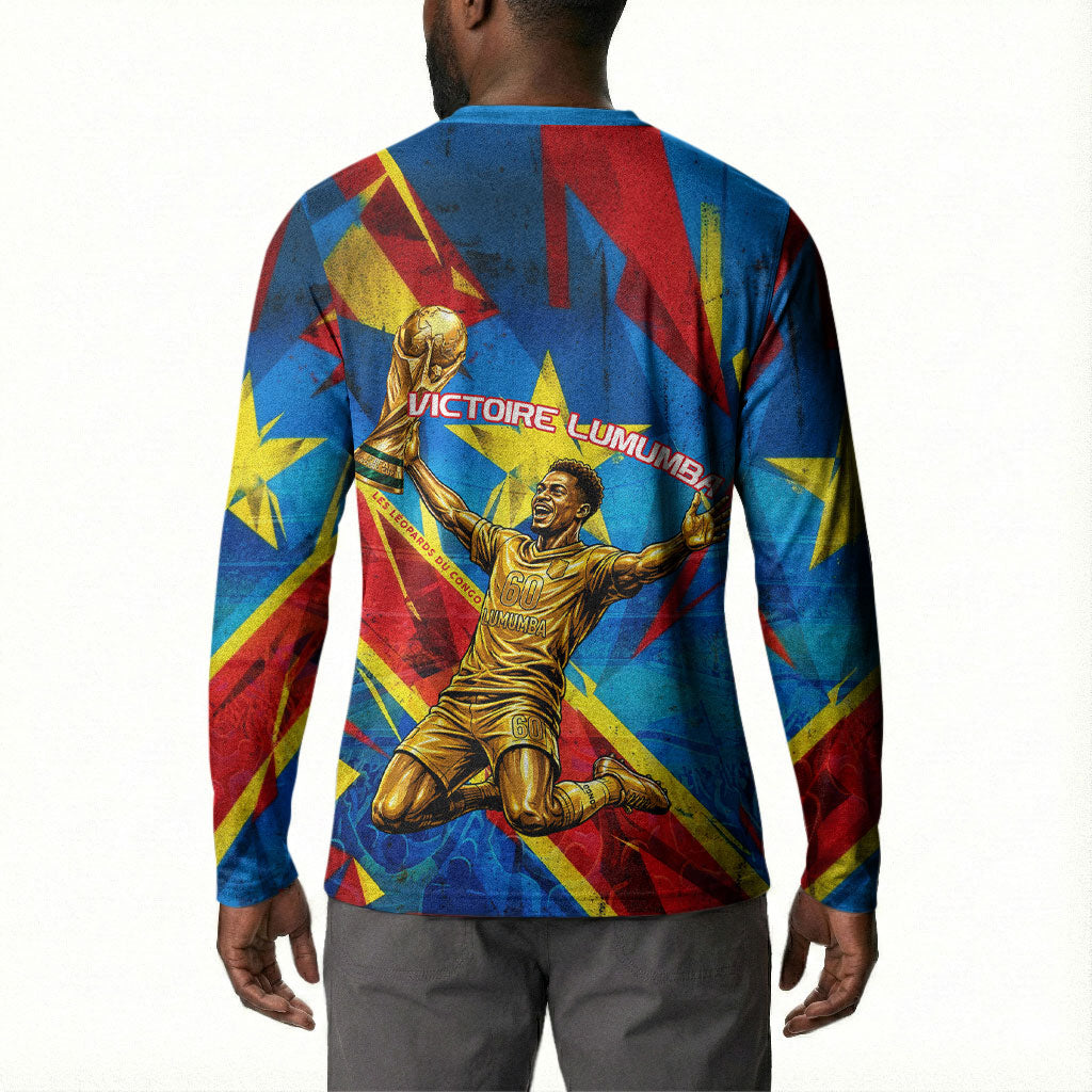 DR Congo Patrice Lumumba Football Victory Button Sweatshirt African Pride Leopard And Flag