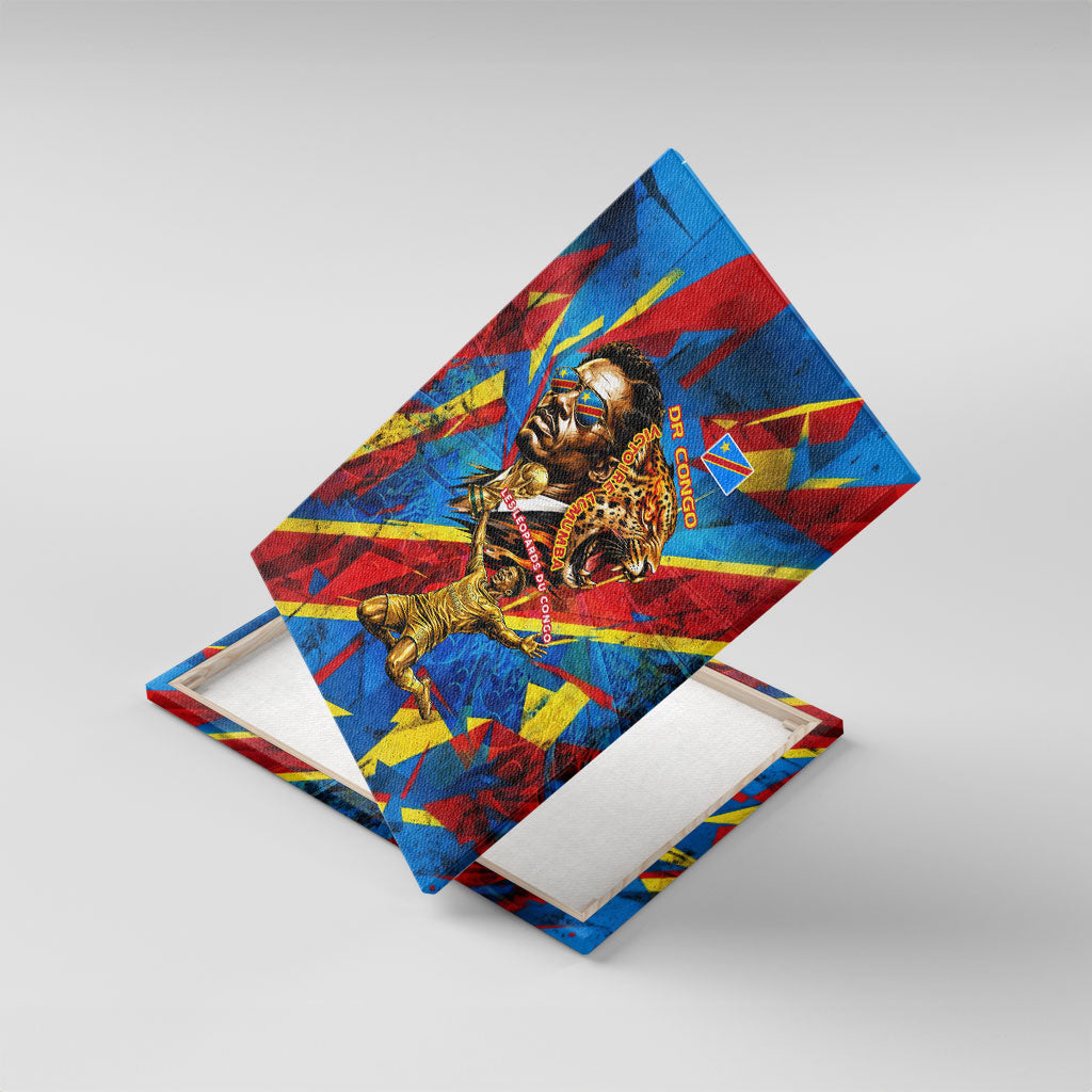 DR Congo Patrice Lumumba Football Victory Canvas Wall Art African Pride Leopard And Flag