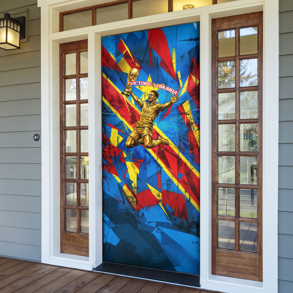DR Congo Patrice Lumumba Football Victory Door Cover African Pride Leopard And Flag