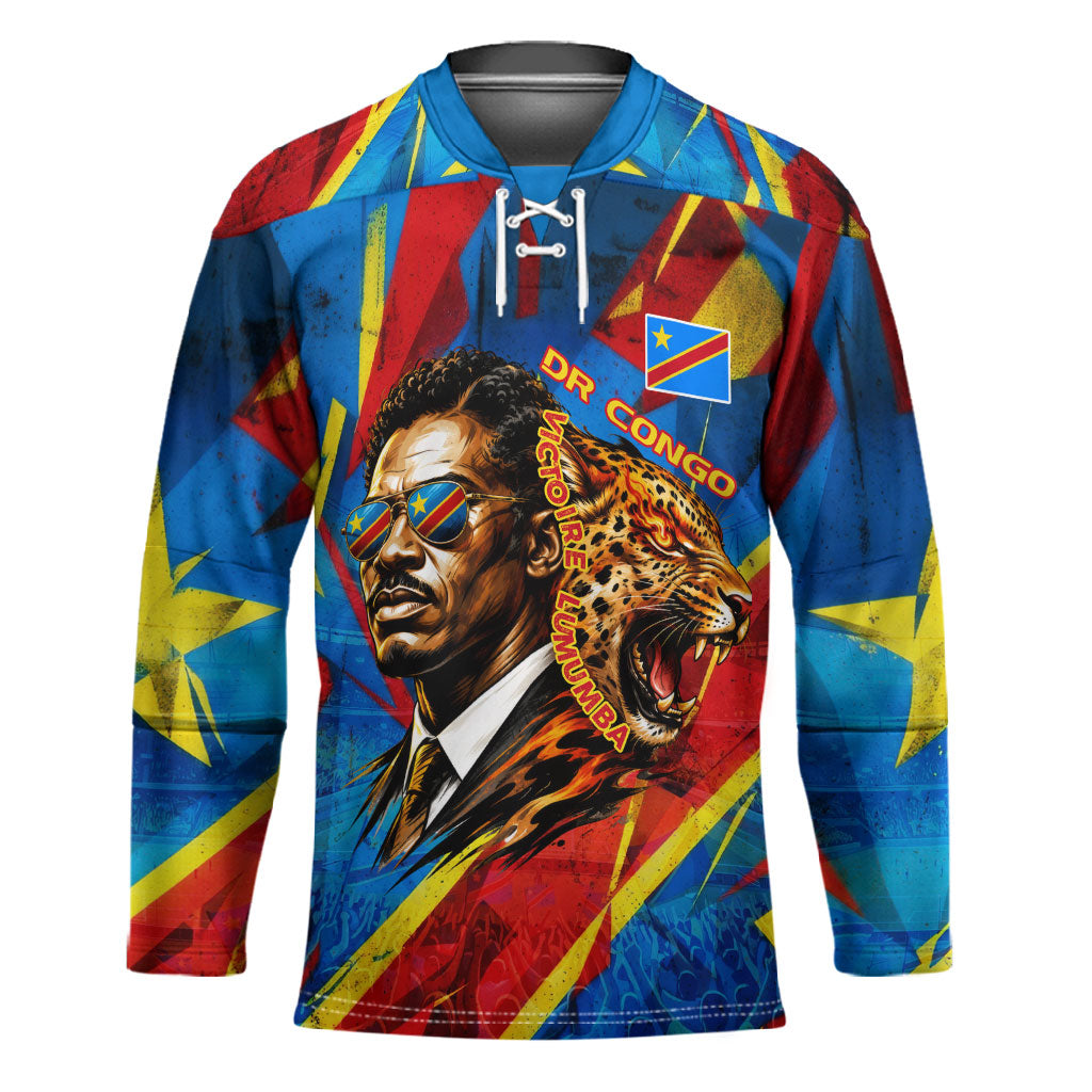 DR Congo Patrice Lumumba Football Victory Hockey Jersey African Pride Leopard And Flag