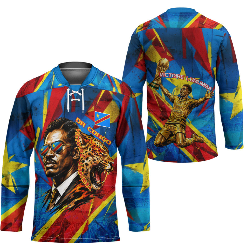 DR Congo Patrice Lumumba Football Victory Hockey Jersey African Pride Leopard And Flag