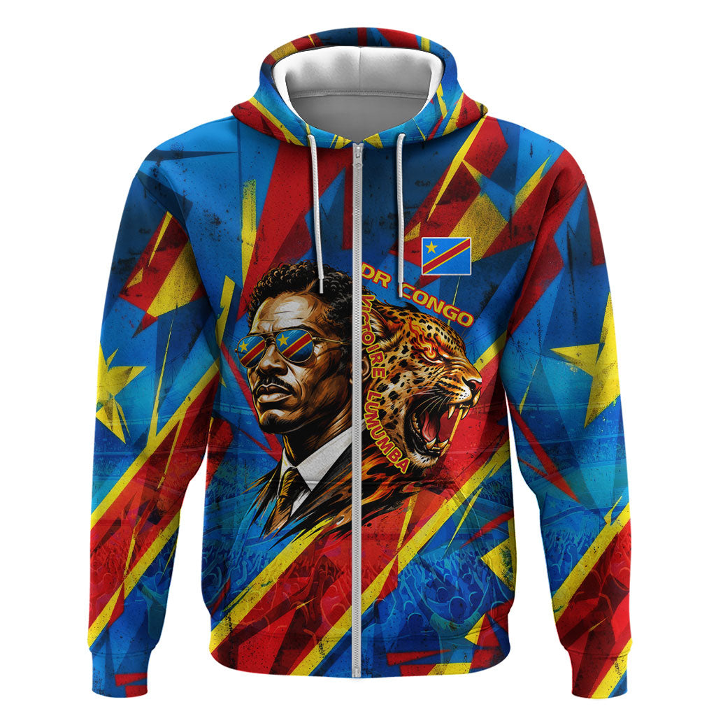 DR Congo Patrice Lumumba Football Victory Hoodie African Pride Leopard And Flag