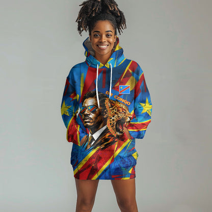 DR Congo Patrice Lumumba Football Victory Hoodie Dress African Pride Leopard And Flag