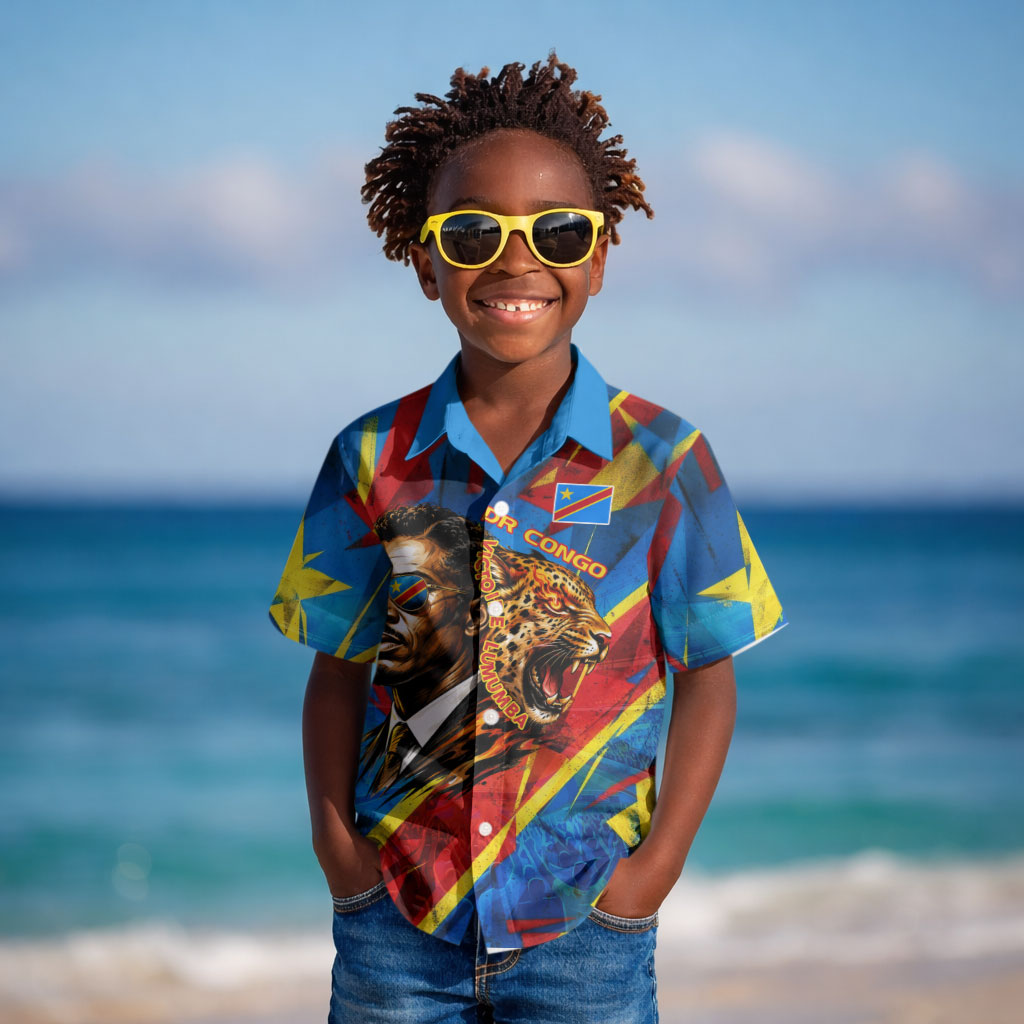 DR Congo Patrice Lumumba Football Victory Kid Hawaiian Shirt African Pride Leopard And Flag